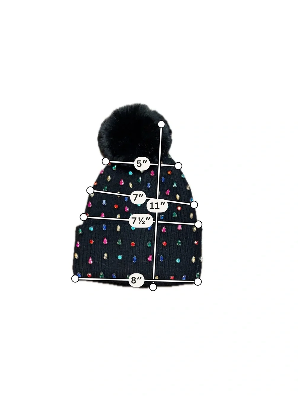 Anna & Ava Black Knit Pom-Pom Beanie with Multicolor Gem Accents